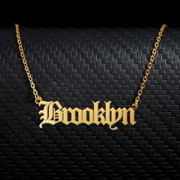 Brooklyn Old English Name Necklace Stainless Steel 18k Gold plated for Women Jewelry Nameplate Pendant Femme Mothers Girlfriend Gift