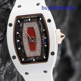 RM Tourbillon Wrist Watch Rm07-01 Red Lip White Ceramic Side Rose Gold Plate Face Full t Diamond