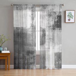 Curtain Oil Painting Abstract Geometry Black White Grey Sheer Curtains For Living Room Window Kitchen Tulle Voile