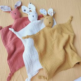 Bibs Burp Cloths 1 piece of soft cotton plain weave baby bib filled with rabbit doll newborn appearance towel safety blanket baby sleep hug towel comfortableL2405