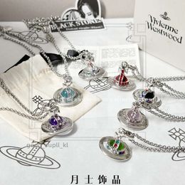 Viviane Westwood Necklace Designer Lin Zhou Necklace Women's Fashion Classic Jewellery Necklace Pin Style Full Diamond Saturn Planet Necklace Gift Light Luxury 642