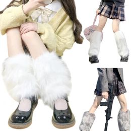 Women Socks Faux Fur Cuffs Pile Furry Winter Warm Thickened Long Leg Warmer Cuff Cover Plush Tube Stockings