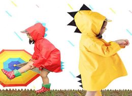 Portable Boys Girls Windproof Waterproof Wearable Poncho Kids Cute Dinosaur Shaped Hooded Children Yellow Red Raincoats DH07526138123