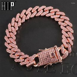 Link Bracelets Hip Hop 1Set 12MM Full Iced Out Paved Rhinestones Miami Prong Cuban Bracelet CZ Bling Rapper For Men Women Jewellery