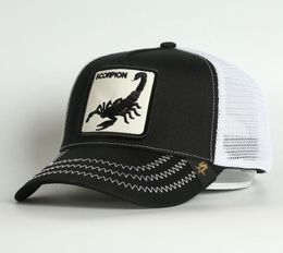 Custom 5 panel curved brim baseball cap good delicate animal embroidery alacran scorpion mesh trucker breathable hat both for men 4779276