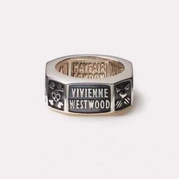 Designer Westwoods Punk Cool Wind Old Saturn Middle Ancient Style Bow Knot Skull Wide Version Letter Ring Female Nail