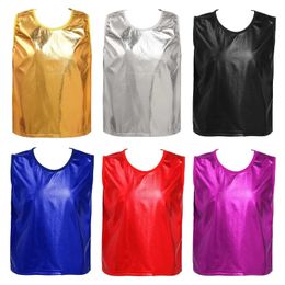 CamiSole Hip Hop Childrens Abbigliamento lucido Shiny Metal Solid Sleeveless Givent Ballet Top Top Dance Dance Performance Party ATTIREL240502