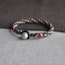 S925 Sterling Silver Hand Knot Rope Thai Wax Thread Multicoloured Rope Bracelet Hand-Made Sterling Silver Bell Couple Bracelet 240515