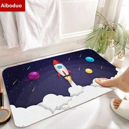 Bath Mats Aiboduo Rocket Starry Sky Non-slip Bathroom Space Bedroom Cartoon Cute FloorMat Carpet Decoration Entrance DoorMat