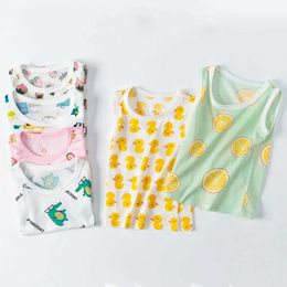 VEST 2022 Summer Girls and Boys Top Youth Casual ärmlös Cotton Tank Top Childrens Hollow Tecknad tryckt T-shirt Barnkläder