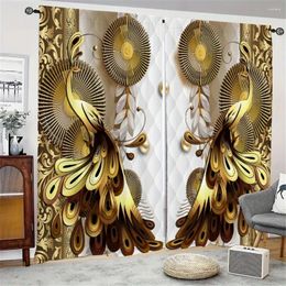 Curtain 3d Golden Peacock Relief Polyester Light Filtering Drapes Modern Theme Decorative 2 Panels Thin Curtains For Bedroom Living Room