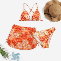 Two-Pieces Childrens swimwear swimsuits floral prints bikini tops lingerie pleats summer girls swimsuitsL2405