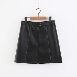 Ins Overskirt For Women High Waist Bright Line Zipper Hong Kong Style Black Hip Wrap Pu Leather Skirt Plus Size Good Quality 240515