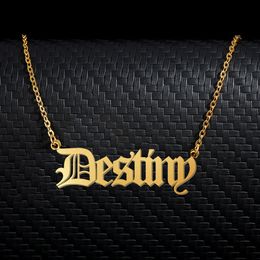 Destiny Old English Name Necklace Stainless Steel 18k Gold plated for Women Jewelry Nameplate Pendant Femme Mothers Girlfriend Gift