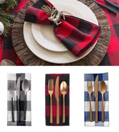 Table Napkin 10pcs Black White Plaid Cotton Linen Placemat Christmas Wedding Craft Dining Tablecloth Simple Style Mat9724973