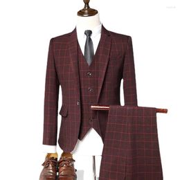 Men's Suits Boutique 5XL (Blazer Vest Trousers) Italian Style Fashion Business Elegant Gentleman Plaid Slim Casual Formal Suit 3-piece