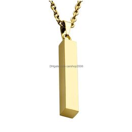 Pendant Necklaces Pendant Necklaces Stainless Steel Square Bar Necklace Personalised Gold Solid Blank Charm For Buyer Own Engraving Je Dhsjj