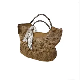 Duffel Bags Vintage Handmade Straw Woven Bag Female Large Capacity Tote Package One Shoulder Portable BagVacation Beach