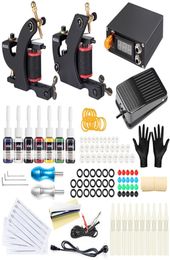 Complete Tattoo Machine Kit Set Coils Guns Colors Pigment Sets Power Tattoo Beginner Grips Kits Permanent Makeup1036068