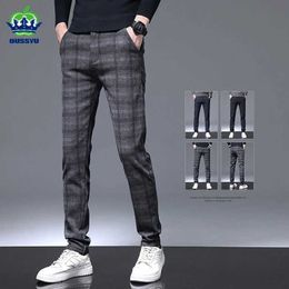 Men's Pants 2024 New Plaid Pants Men Business Slim Fit Cotton Party High Quality Brand Clothing Casual Formal Long Trousers Male 28-38 Y240514