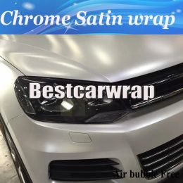 Stickers Premium Flash White Chrome Satin Car Wrap Vinyl styling Foil satin Chrome Vehicle WRAPPING skin Luxury wraps stickers size 1.52x