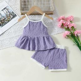 Clothing Sets 0-4Years Toddler Kids Girls Summer Clothes Sets 2pcs Flower Strap Sleeveless Tanks Tops Elastic Waist Shorts Summer Holiday Wear