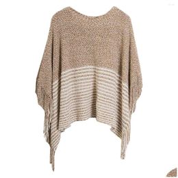 Women'S Sweaters Womens Winter Sweater Women Knitted Poncho O Neck Ladies Scarf Tassel Decor Thick Warm And Plovers Loose Capes Drop Dh270