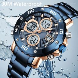 Wristwatches LIGE Fashion Luxury Electronic LED Man Watch Dual Display Digital Stainless Week Waterproof Casual Sport Date Clock