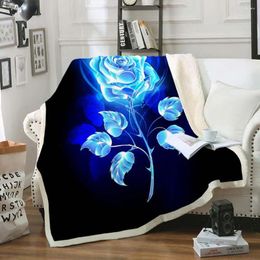 Blankets Blue Rose Throw Blanket Sherpa Fleece Flowers Bed Soft Cosy Sofa Kids Adults For Bedroom Couch