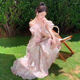 Sukienki imprezowe vintage kwiatowe sukienki maxi kobiety elegancka koreańska letnia moda wieczorna suknia Lady vestido Trenda Fairycore