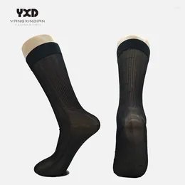 Men's Socks 2024 Men Sheer Thin Silk Knee High Long Over The Calf Dress Or Work For Man Elastic Casual Nylon Stockings Male