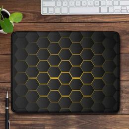 Mouse Pads Wrist Rests Laptop Mousepad Small Abstract black hexagon pattern Gaming Desk Mat Yellow Mouse Pad Gamer Pc Accessories Keyboard Mouse Mat J240510