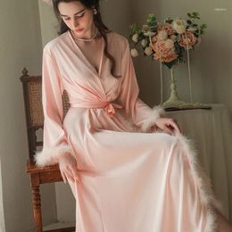 Home Clothing Bride Robe Satin Sleepwear Long Kimono Gown Female Sexy Feather Sleeve Nightdress Loungewear Wedding Party Lounge Nightgown