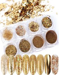 8 Boxset Mirror Nail Art Glitter Powder Dust Holographic Gold foil Flakes Circle Sequin Manicure Nails Decoration5933659