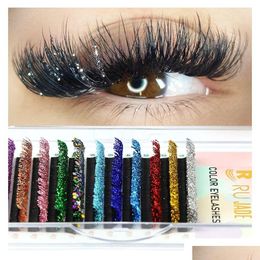 False Eyelashes Mix Colours Glitter Eyelash Extension Russian Volume Diamond Shiny Silk Individual Lashes For Makeup Supplies 240318 Dr Dhxgg