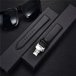 Ultra-thin Genuine Soft Leather Strap 18mm 20mm 22mm with Stainless Steel Butterfly Clasp Men Women Watchbands 240515