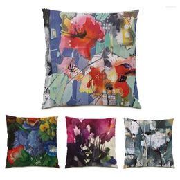 Pillow Living Room Decoration Artistic Covers 45x45 Velvet Oil Painting Cover Polyester Linen Home Decor Colourful E0467