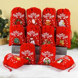 Gift Wrap 1pc Christmas Merry Cloth Drawstring Bags Cartoon Bundle Pockets Candy Packages Snowman Red Hat Reindeer For Kids