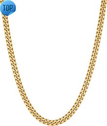 VEXXS Mens Gold Chain Flat Cut 18K True Gold Plated Cuban Chain Durable and Non Fading Stainless Steel Chain 4mm 5mm 6mm Mens Necklace