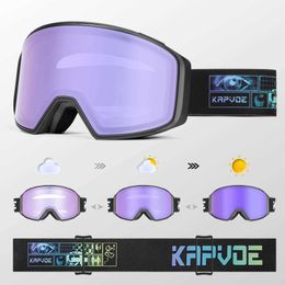 Outdoor Eyewear Kapvoe New Red Photochromic Men Winter Ski Goggles Colour Snowmobile Anti-Fog Snowboard Women Equipment UV400Q240514