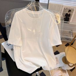 デザイナーTシャツを塗る綿の綿の短袖Tシャツfor夏2024年夏の新しいルーズ韓国特大の女性カジュアル用途の汎用性の高いミッドレングストップ24TU