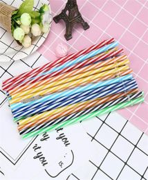 100 PcLot Reusable Hard Plastic Straw High Quality Stripe drinking Straws with Brush 3011975