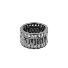 Brand Westwoods High Edition New Full Diamond Punk Style Straight Tube Zircon Letter Ring for Men and Women Nail