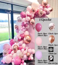 112pcs Rose Gold Confetti Chorme Metallic Balloon Arch Garland Pink Rose Red Latex Globos Wedding Birthday Party Decorations toy 22807388