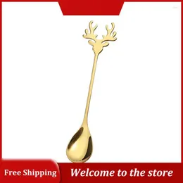 Coffee Scoops Stainless Steel Spoon Branch Elk Fork Christmas Holiday Gifts Kitchen Accessories Tableware Decoration