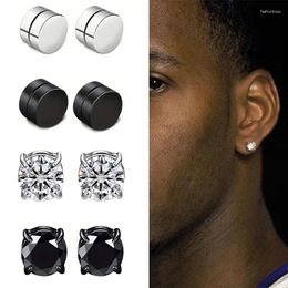 Backs Earrings Stainless Steel Non-Piercing Magnetic Stud Black Unisex CZ Magnet Ear Close Clip Women Men Punk Hip Hop Earring Jewellery