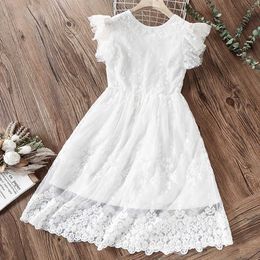Girl's Dresses Summer baby girl white dress childrens princess lace dress cotton party clothing short sleeved childrens clothing 4 6 8 10 12 years old d240515