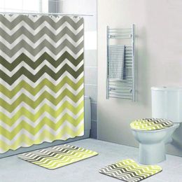 Shower Curtains Nordic Bright Yellow Geometric Curtain And Bath Rug Set Colorful Wavy Zigzag Pattern Bathroom Accessories Home Decor Gift