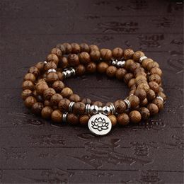 Strand Meditation Wooden Beads Bracelet Spiritual Healing Stone Yoga With Lotus Charms Jewellery For Women Men Bracelets