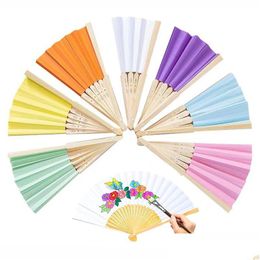 Other Office School Supplies Wholesale Diy Folding Fan Solid Color Single Sided Paper Childrens Painting Gift Wedding Party Favors Dh1V0